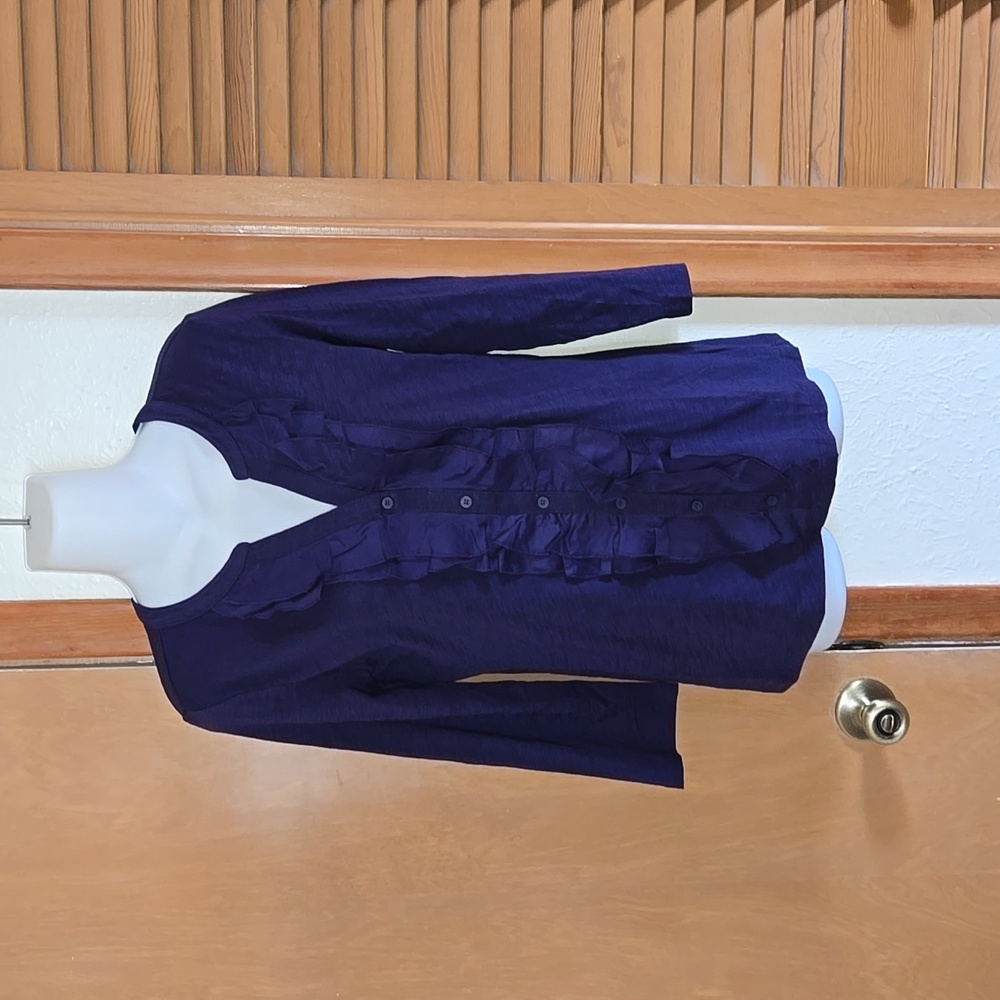 NEW Ann Taylor Loft Dark Purple Ruffle Front Top S